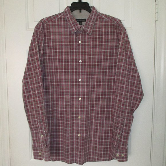 Banana Republic Mens L/S Red Gray Cotton Plaid Casual Shirt- Size 15.5/33 Medium - Picture 3 of 3